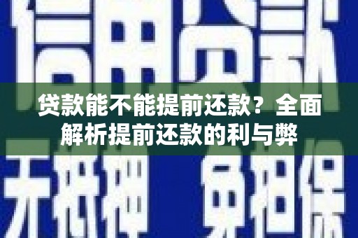 民勤贷款能不能提前还款？全面解析提前还款的利与弊