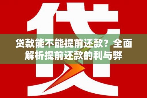 民勤贷款能不能提前还款？全面解析提前还款的利与弊